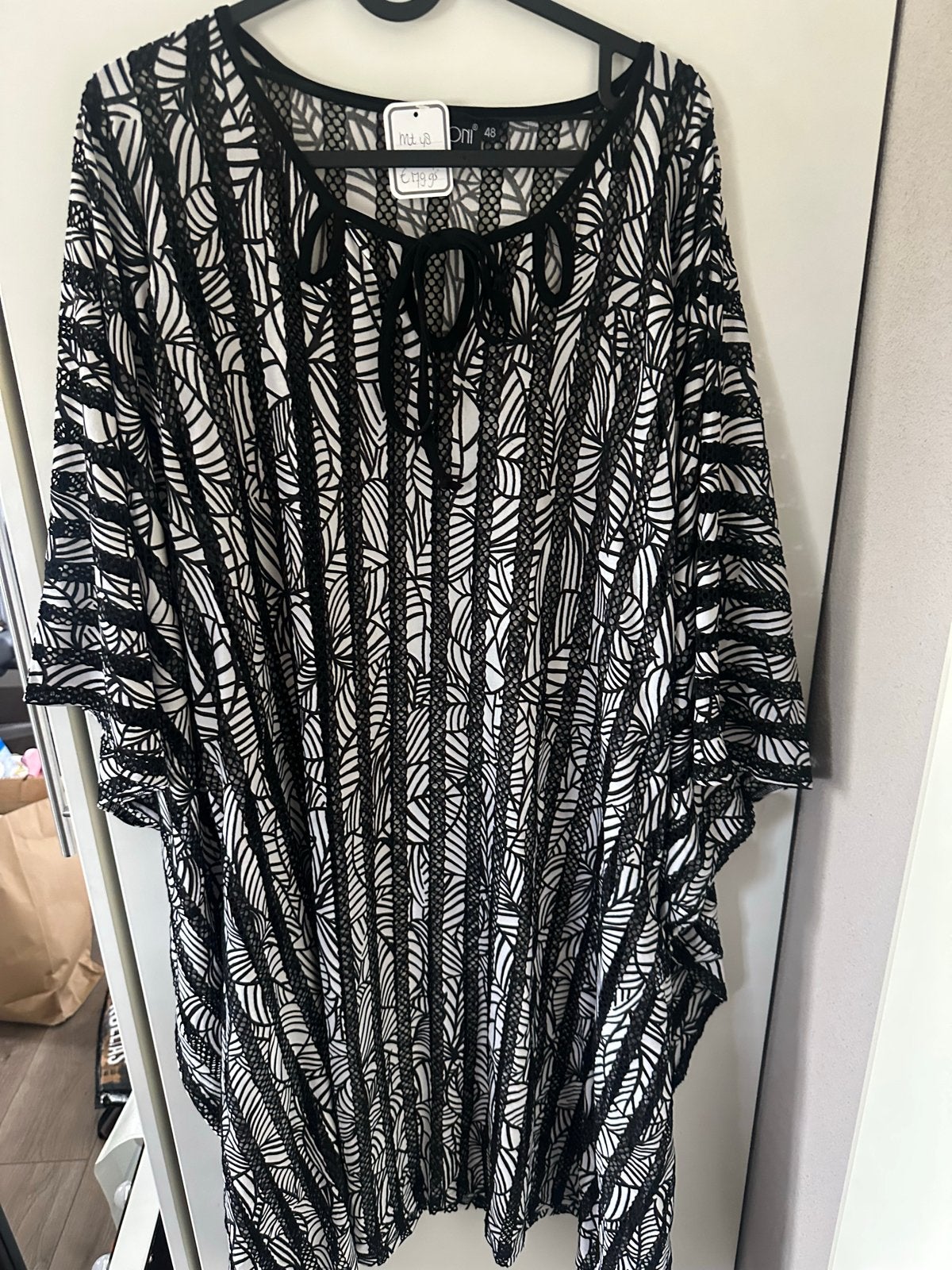 Zwart-witte tuniek/kaftan van Carleoni, maat 48, Zwart, Maat 46/48 (XL) of groter, Nieuw, Ophalen of Verzenden