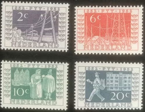 Nederland 1952 - nvph 588-591 - 100 jaar PTT, Postzegels en Munten, Postzegels | Nederland, Ophalen of Verzenden, Na 1940