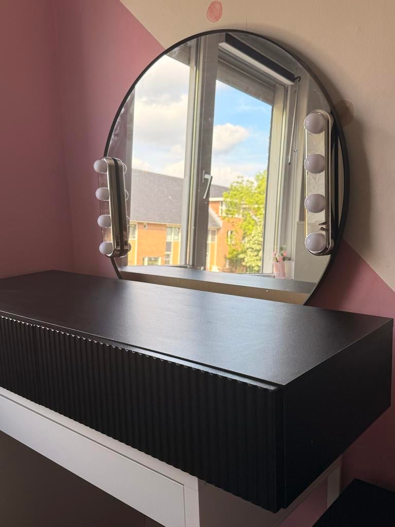 Zwarte zwevende wandplank met 2 lades - console/kaptafel, Gebruikt, 100 tot 150 cm, Ophalen of Verzenden, Minder dan 100 cm