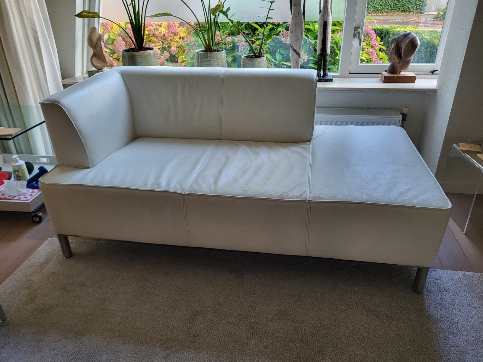 Witte leren design chaise longue, Ophalen, Eenpersoons, 150 tot 200 cm, Leer