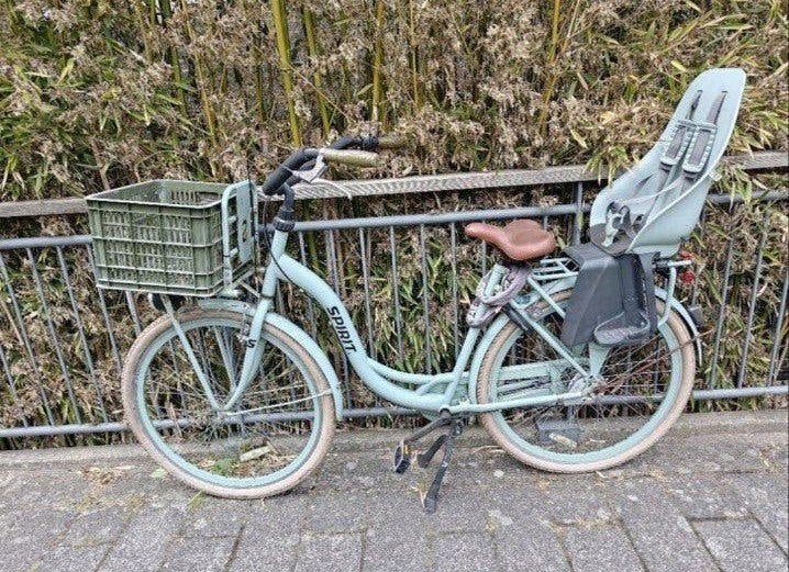 Spirit damesfiets met kinderzitje mandje Mamafiets Axa slot, Overige merken, (Extra) lage instap, Velgrem, Ophalen of Verzenden