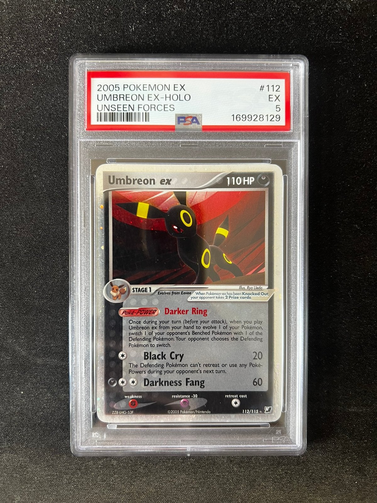 Umbreon EX 112 Holo Pokemon Kaart PSA 5, Ophalen of Verzenden, Nieuw, Losse kaart, Foil
