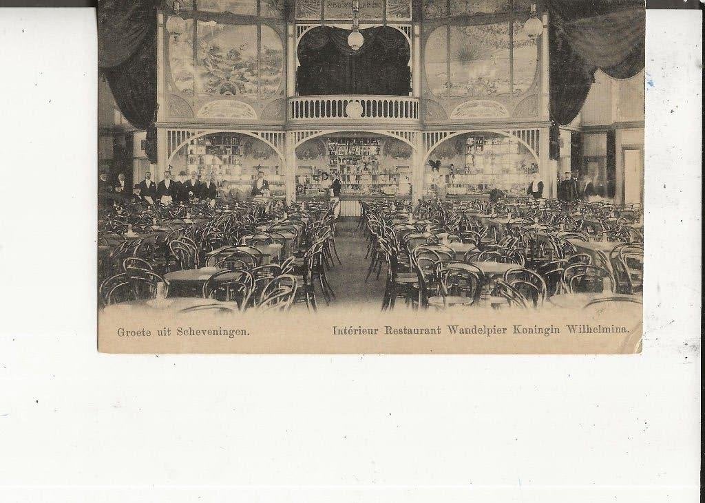 Scheveningen Wandelpier Interieur Restaurant met obers 1901, Ophalen of Verzenden, Voor 1920, Ongelopen, Zuid-Holland