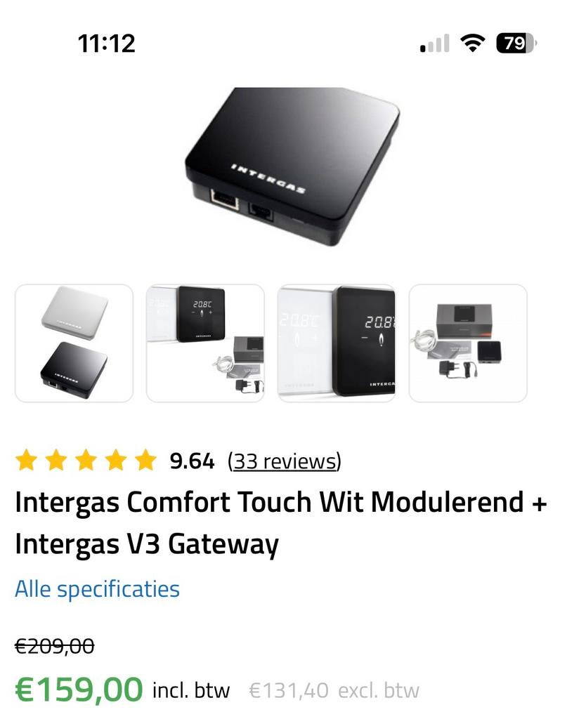 Intergas comfort touch zwart, Doe-het-zelf en Verbouw, Verwarming en Radiatoren, Thermostaat, Minder dan 30 cm, Minder dan 60 cm
