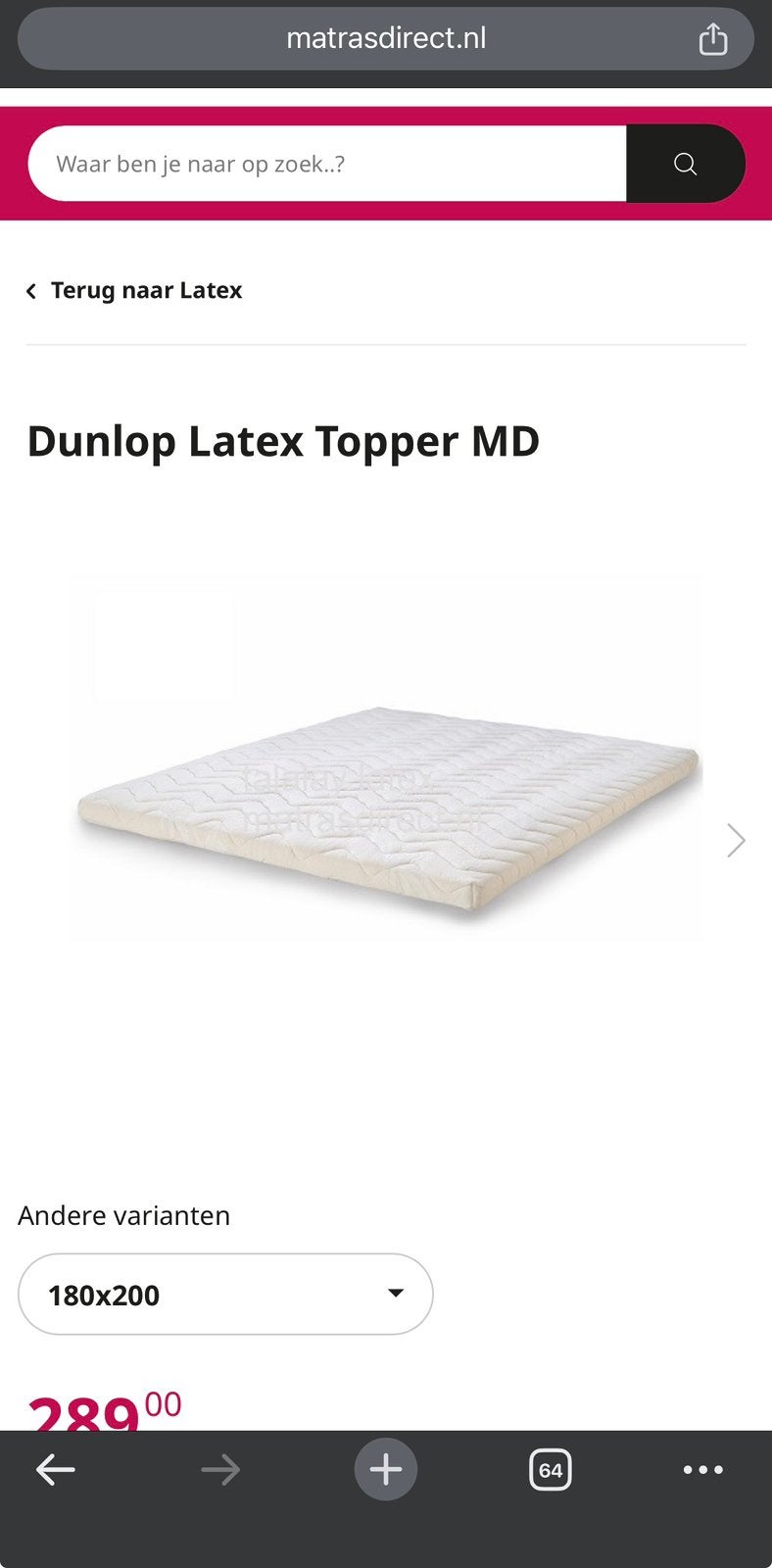 Dunlop Latex Topper 180x200 – Zeer nette staat + garantie, Ophalen, Zo goed als nieuw, Tweepersoons, 180 cm