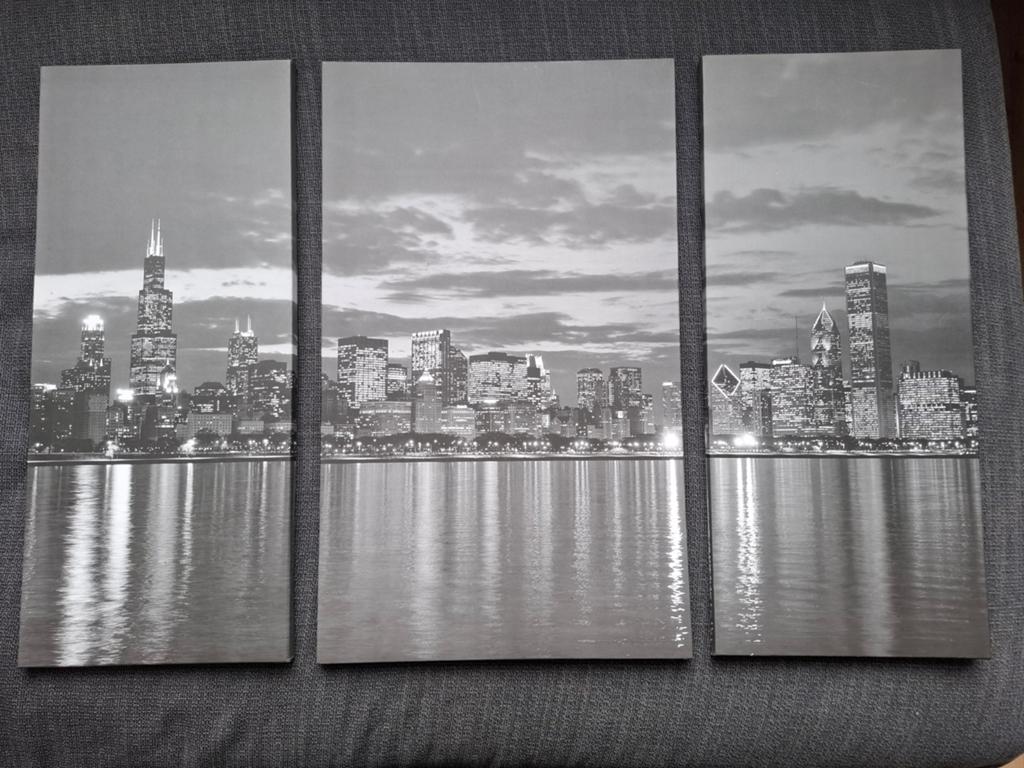 Drieluik Chicago skyline by night zwart/wit canvas, Ophalen, Minder dan 50 cm