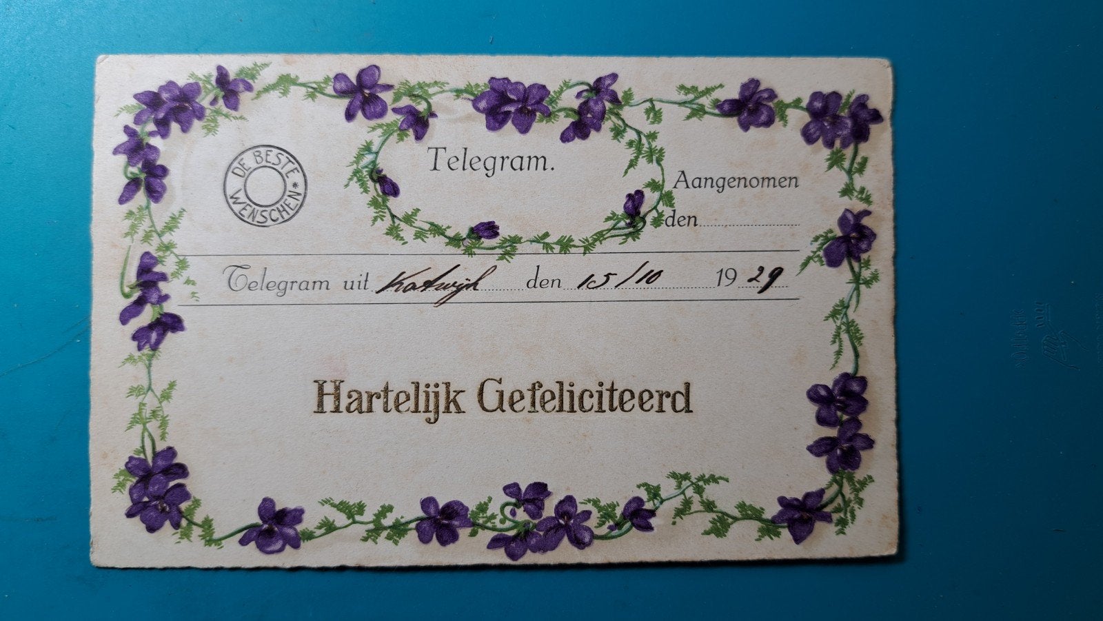 Telegram  uit Katwijk (zh) 1929, Verzamelen, Verzenden, 1920 tot 1940, Gelopen, Zuid-Holland