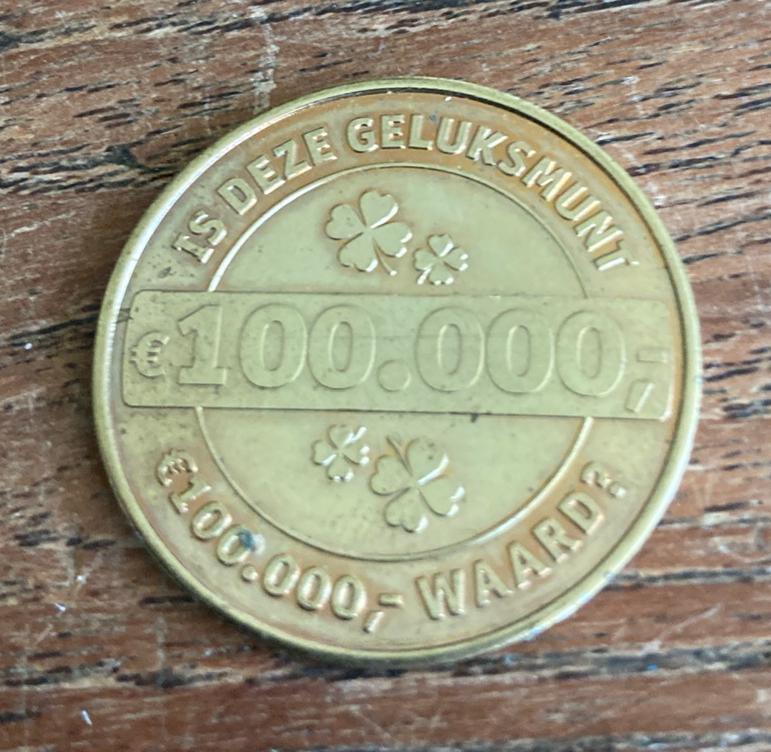 Geluksmunt vriendenloterij 100.000, Postzegels en Munten, Ophalen of Verzenden, Overige materialen
