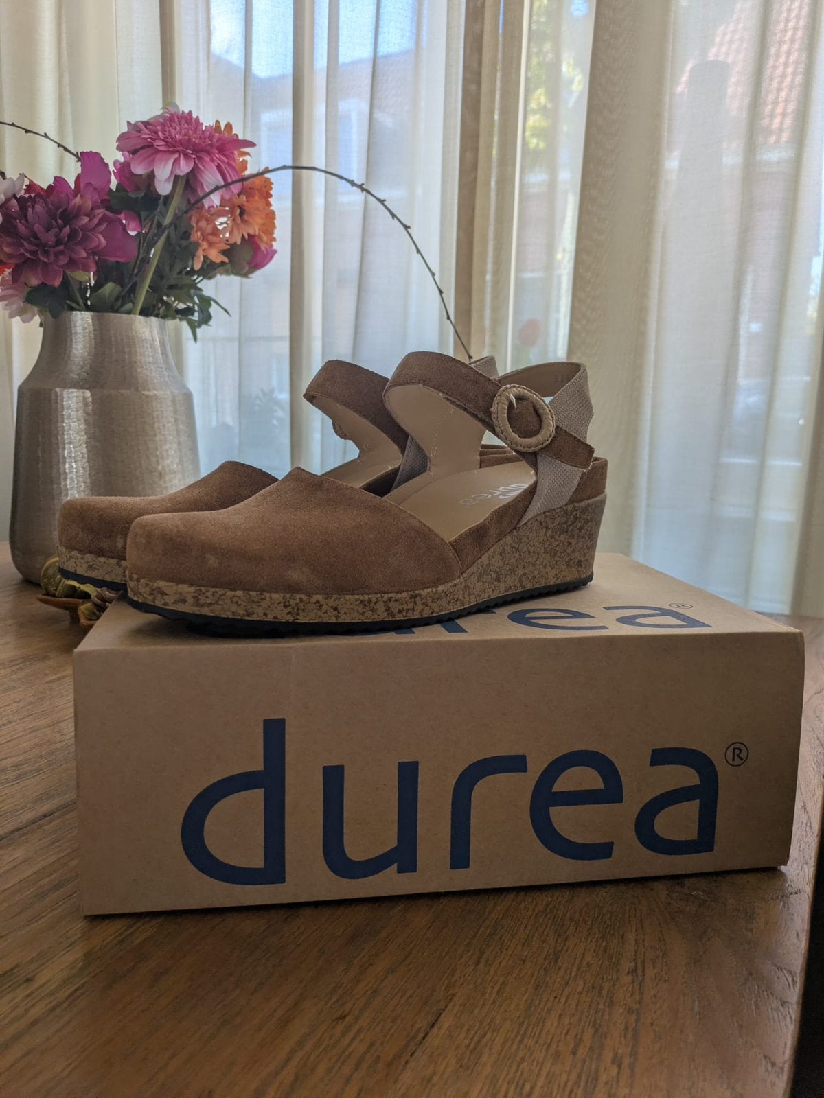Durea cognac sleehak sandalen maat 7H (40,5 brede voet), Kleding | Dames, Ophalen of Verzenden, Zo goed als nieuw, Bruin, Sandalen of Muiltjes