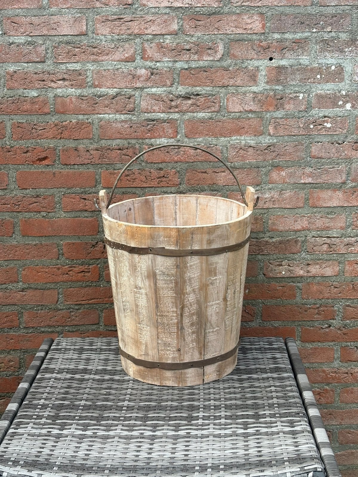 Houten emmer, Ophalen, Zo goed als nieuw, Hout, Met handgreep