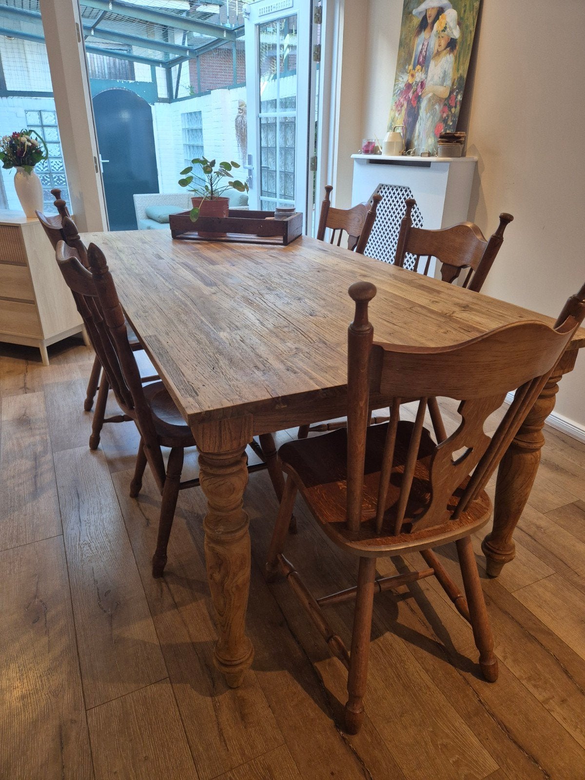 Prachtige massief teakhouten eettafel, Huis en Inrichting, Complete eetkamers, Ophalen, Zo goed als nieuw, Rustiek / Landelijk