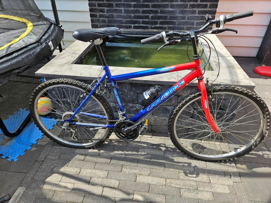 Blauwe mountainbike met 18 versnellingen, Ophalen