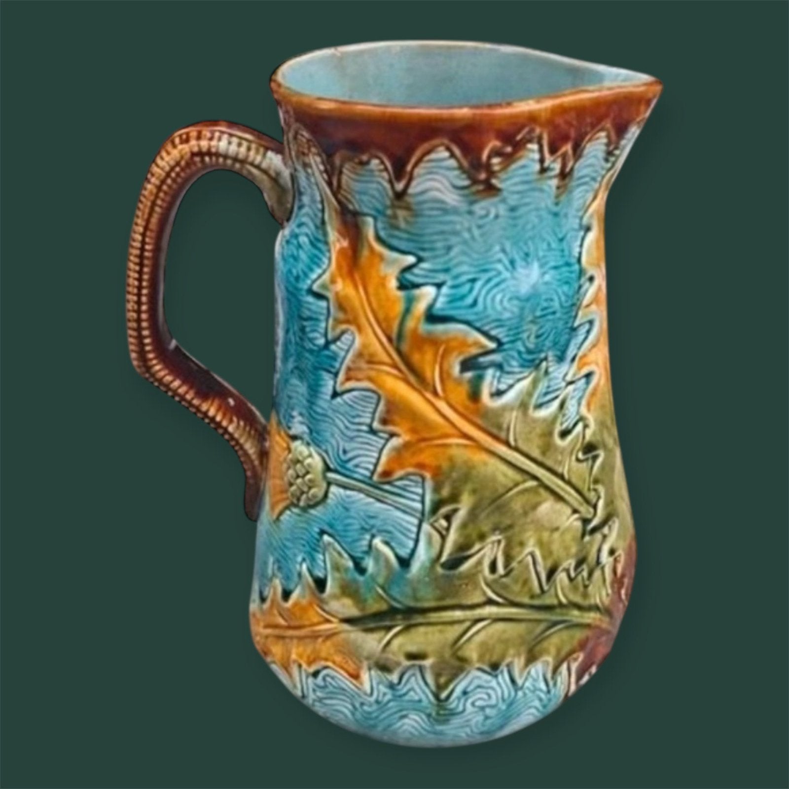 Hele grote antieke majolica karaf C1900 barbotine, Antiek en Kunst, Verzenden