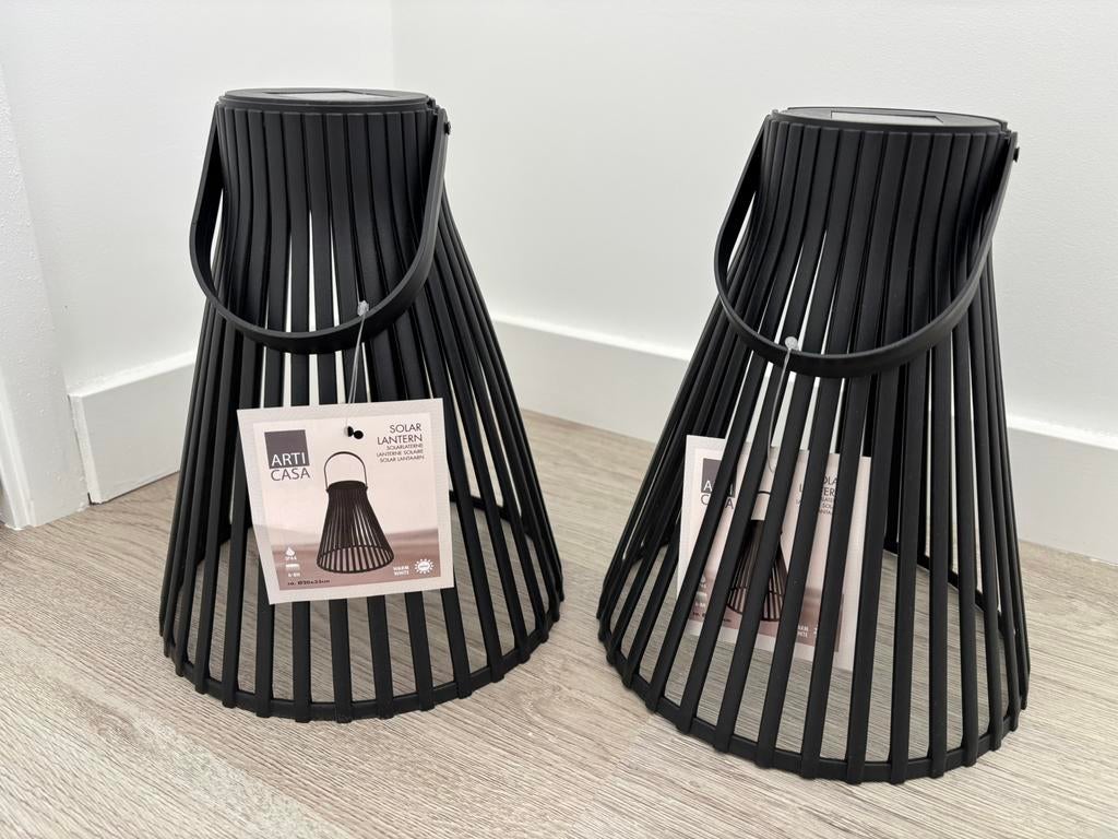 Solar lantern 2 stuks nieuw, Ophalen, 25 tot 50 cm, Zwart, Rond