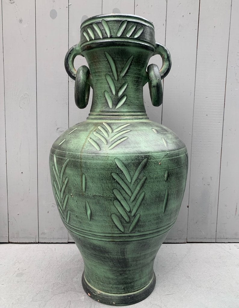Grote groene vaas / kruik keramiek - vintage retro 55 cm, Ophalen, Gebruikt, Onbekend, Met patroon/structuur