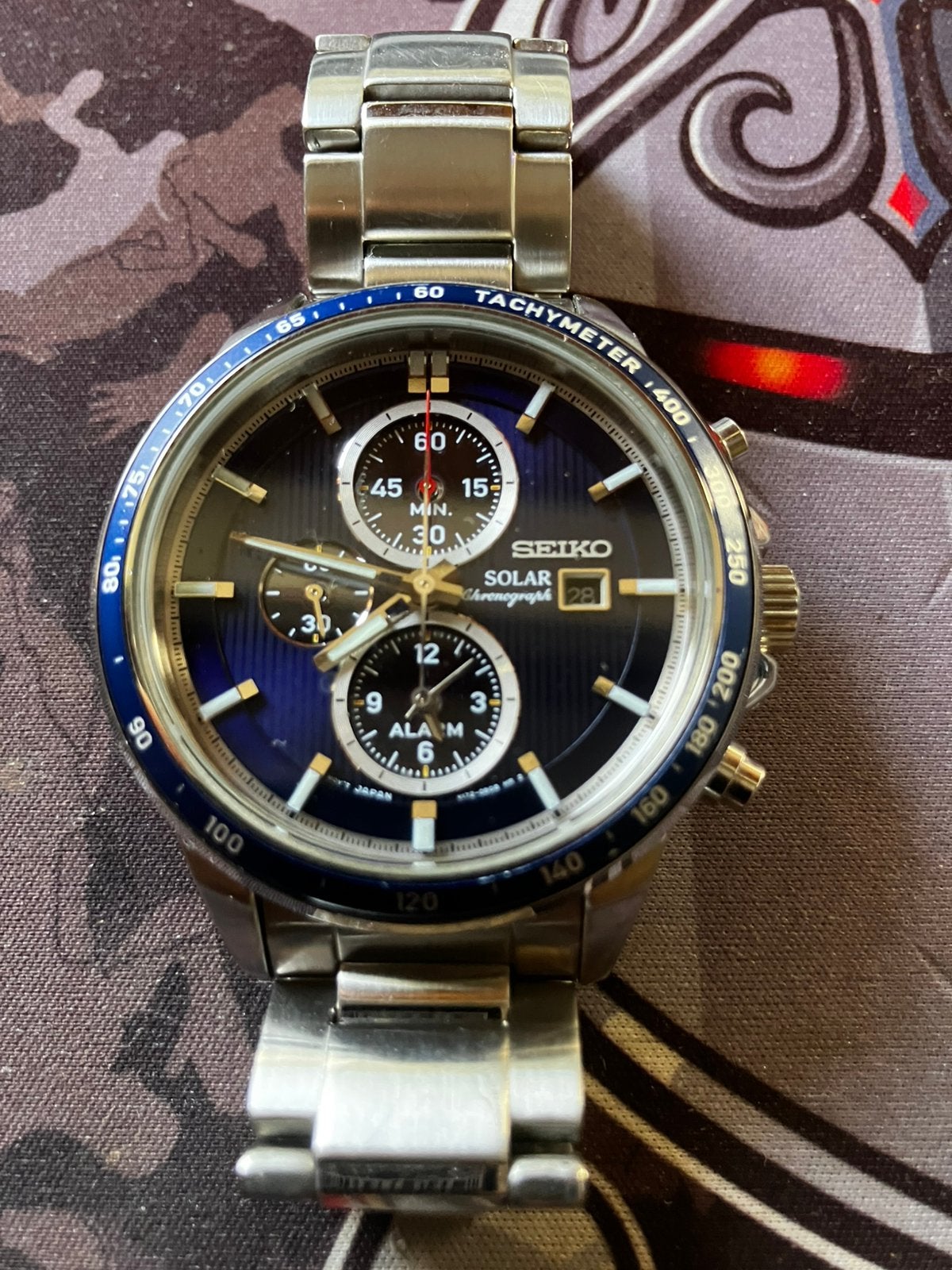 2x Seiko Solar Chronograph Herenhorloge SSC503P1, Seiko, Leer, Staal, Polshorloge