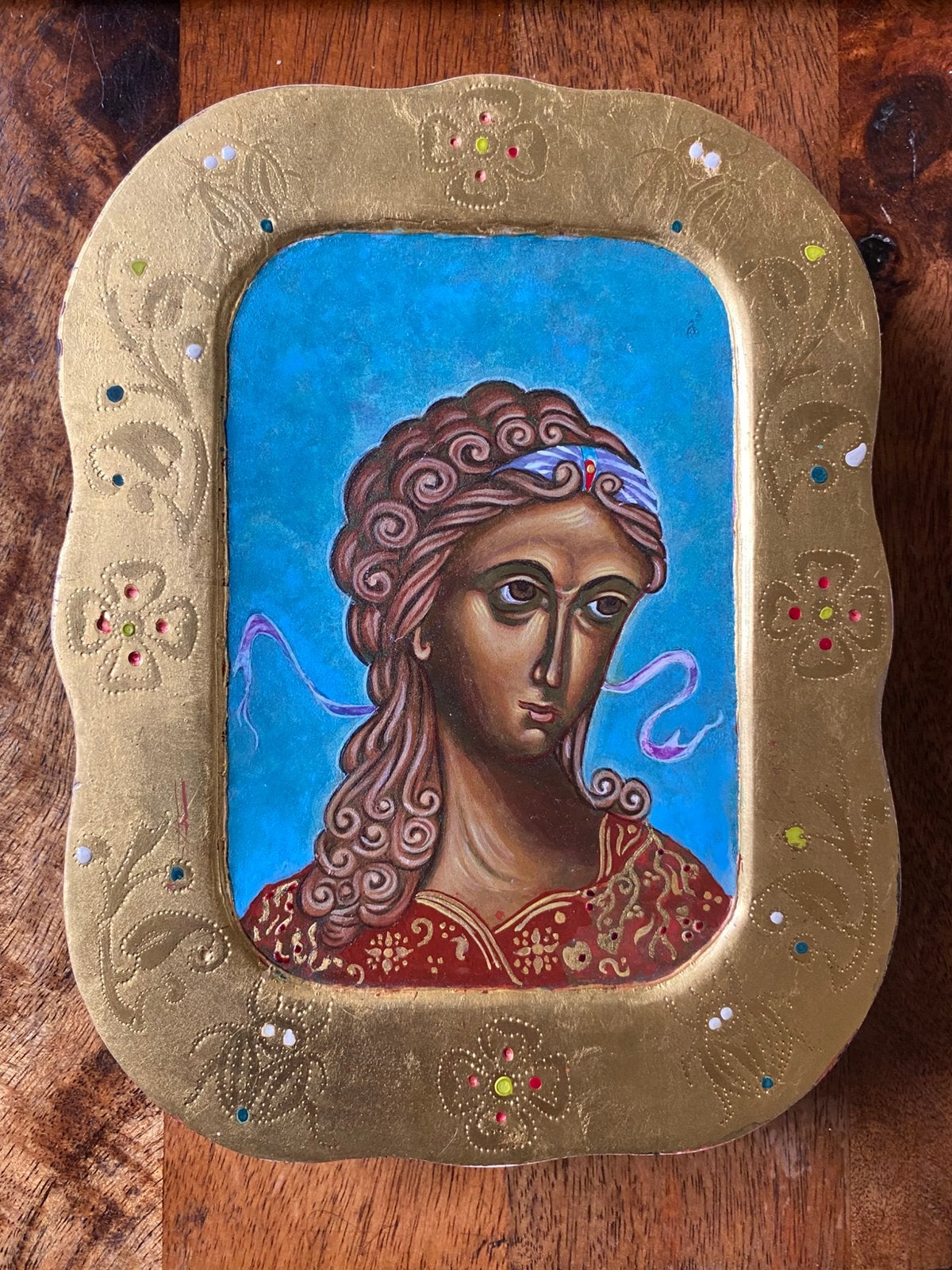 Handgeschilderd icoon Aartsengel Gabriël, Antiek en Kunst, Ophalen of Verzenden