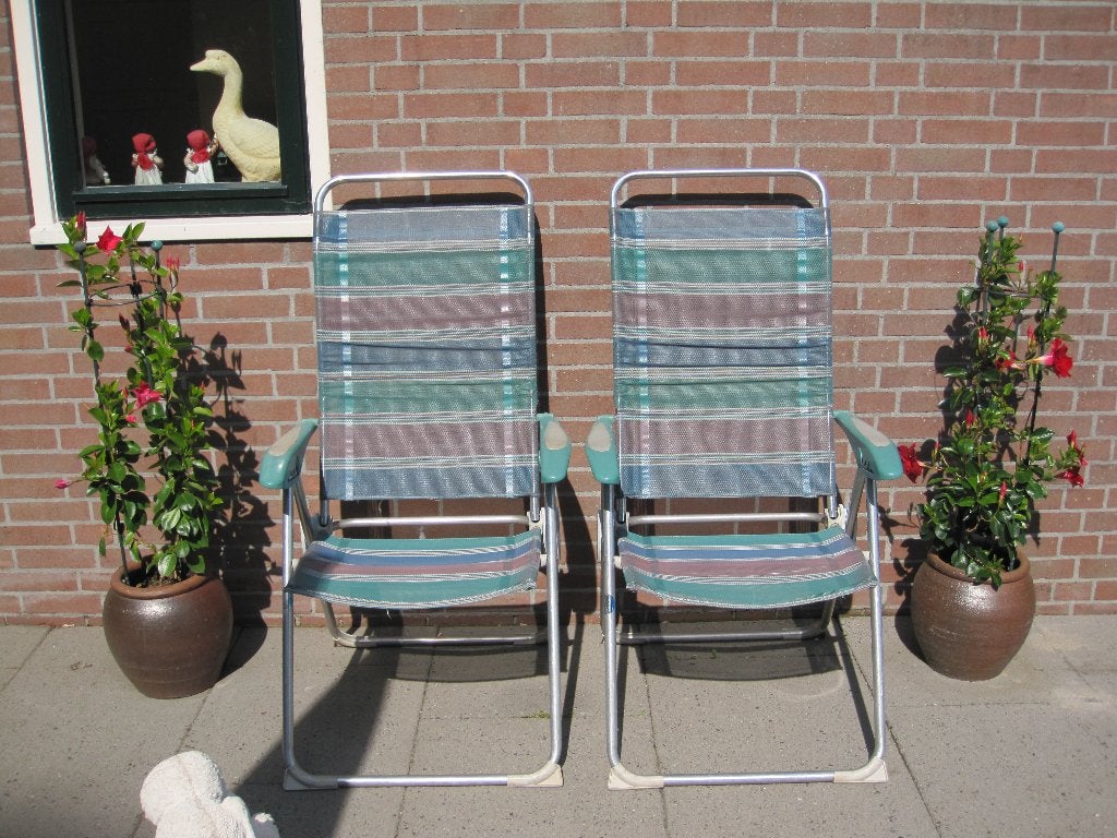 2 Lichtgewicht Lallemand 5-standen campingstoelen en kussens, Caravans en Kamperen, Ophalen, Gebruikt, Campingstoel
