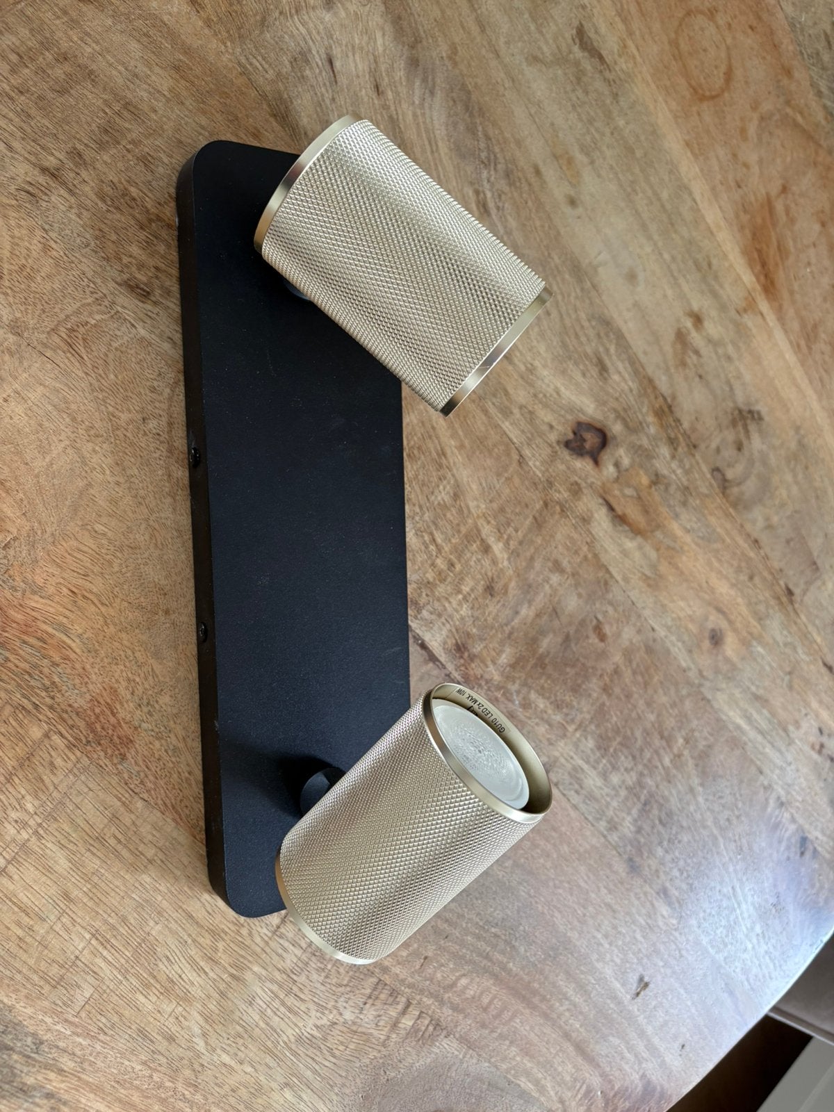Dubbele plafondspot (messing/ zwart), Huis en Inrichting, Lampen | Spots, Geschikt voor wandmontage, GU10, Opbouwspot, Ophalen of Verzenden