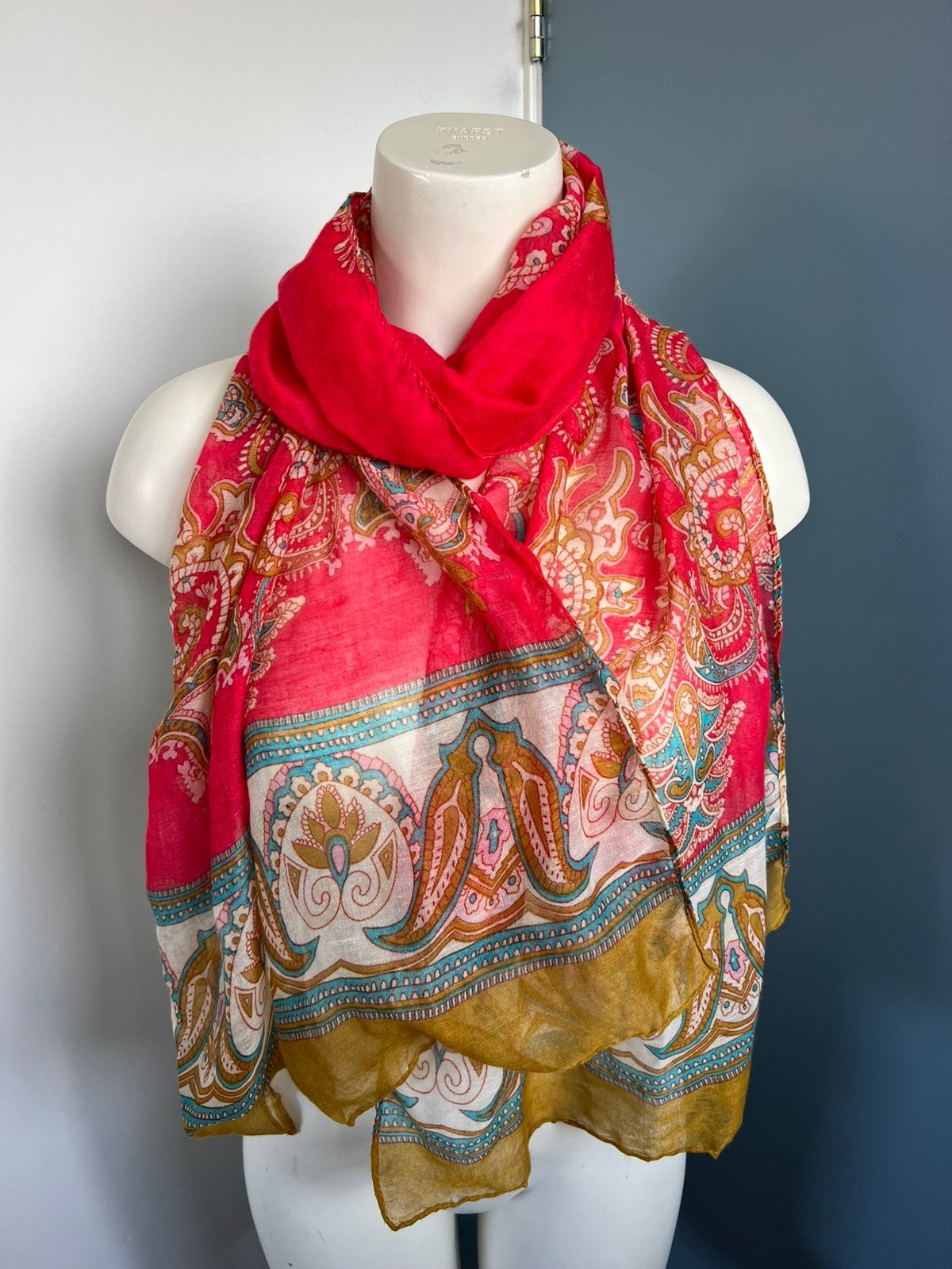 Dunne sjaal oker geel magenta roze, Kleding | Dames, Maat 46/48 (XL) of groter, Ophalen of Verzenden, X, X