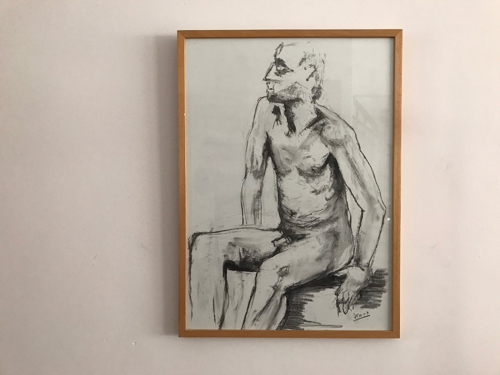Naakt man / houtskool op papier Willem de Munk, Ophalen, Tekening, Houtskooltekening, Ingelijst