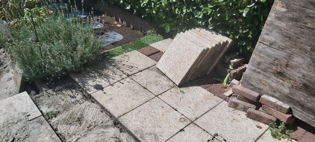 Gebruikte terrastegels - Beton (ca. 5 m²), Tuin en Terras, Ophalen, Gebruikt, 5 tot 10 m², Beton