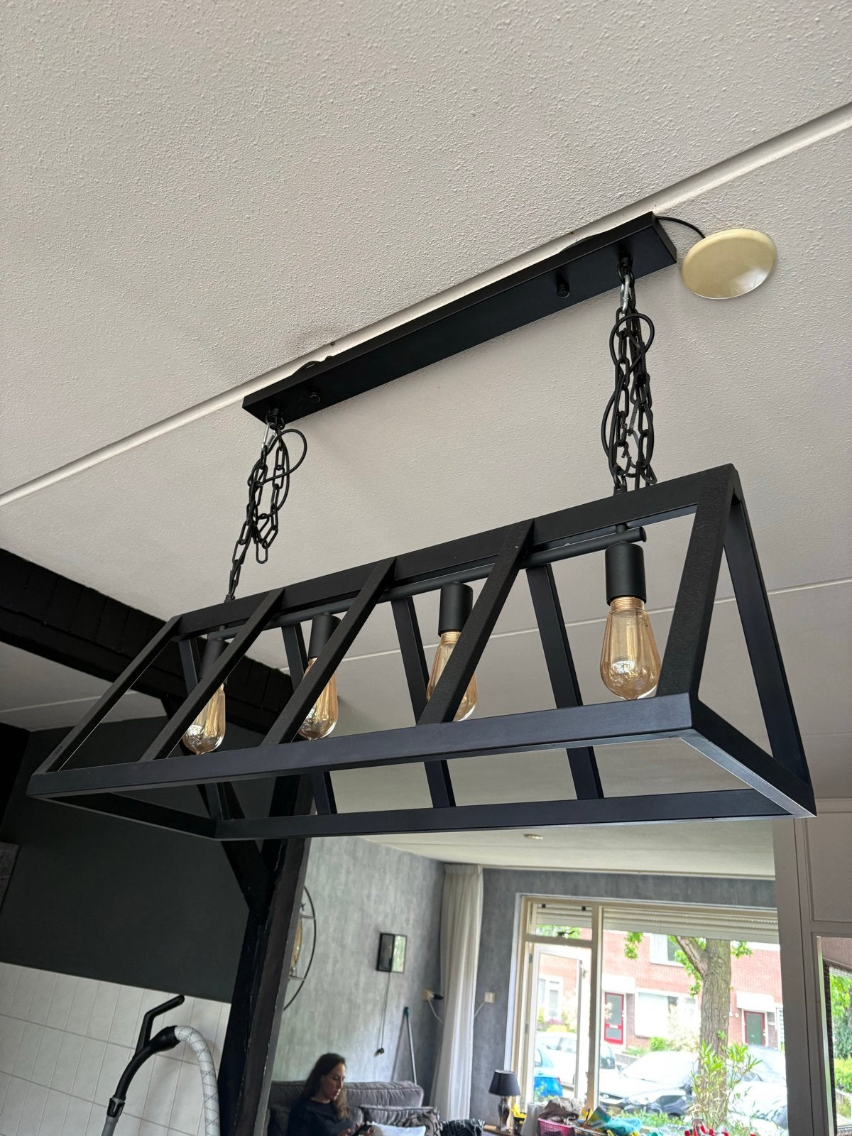 Zwarte hanglamp 95cm met 4 lampen, Ophalen of Verzenden, Gebruikt, Metaal, 75 cm of meer
