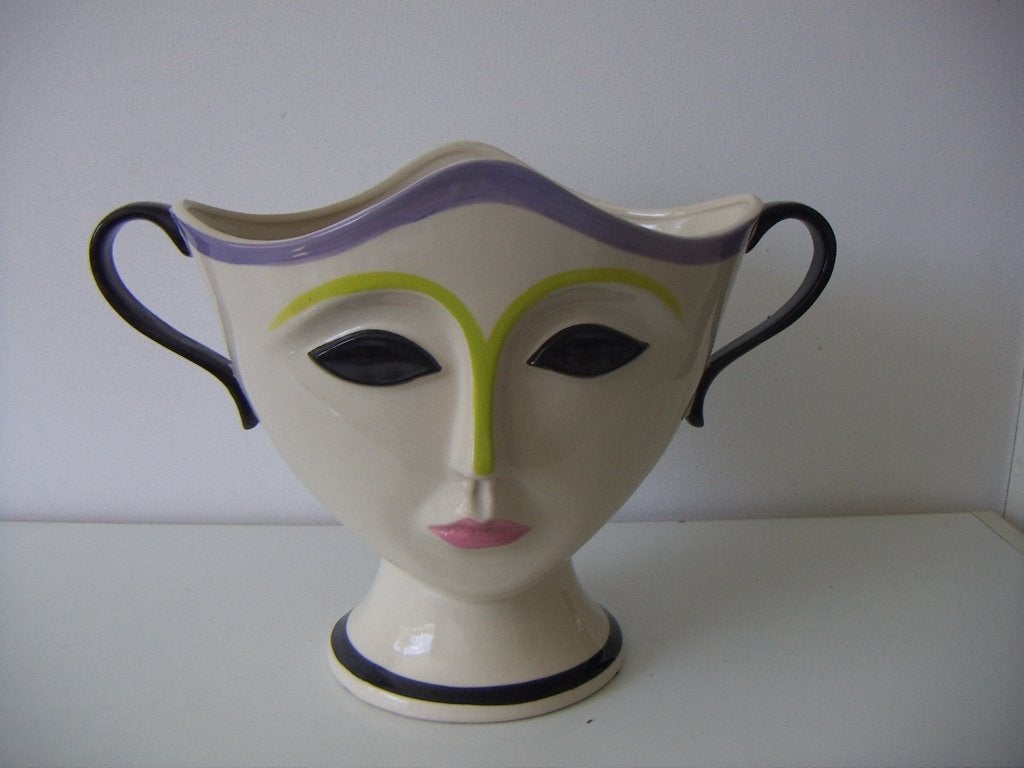 Vallauris Frankrijk plateel keramiek jardinière.  Funny Face, Handgemaakt, Meerkleurig, Ophalen of Verzenden, Zo goed als nieuw