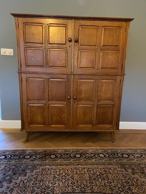 Vintage massief eiken kast antiek mid century, Antiek en Kunst, Antiek | Meubels | Kasten, Ophalen