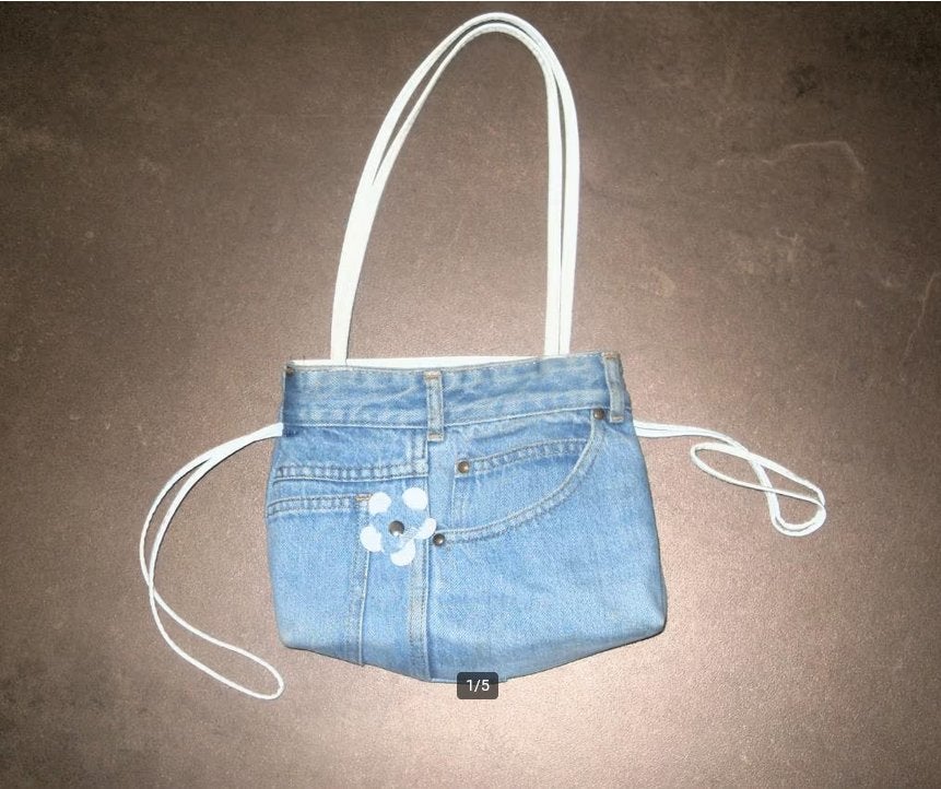 Spijkertasje / handtas met bloem / blauw wit tasje, Ophalen of Verzenden, Zo goed als nieuw, Blauw, Overige merken