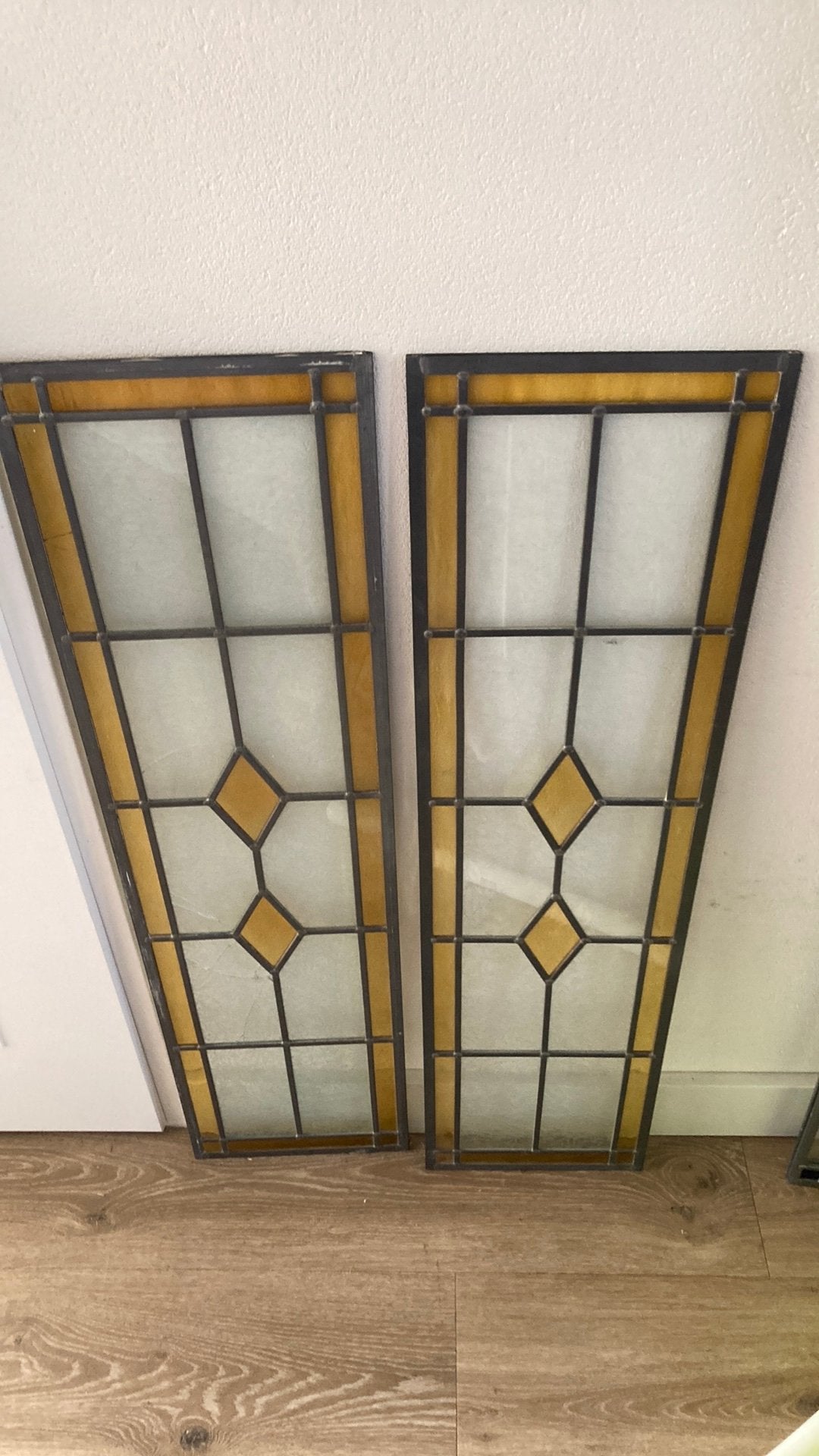 Vintage glas in lood raam geel, Doe-het-zelf en Verbouw, Glas en Ramen, Ophalen, Gevelraam of Ruit, Gebruikt, Minder dan 80 cm
