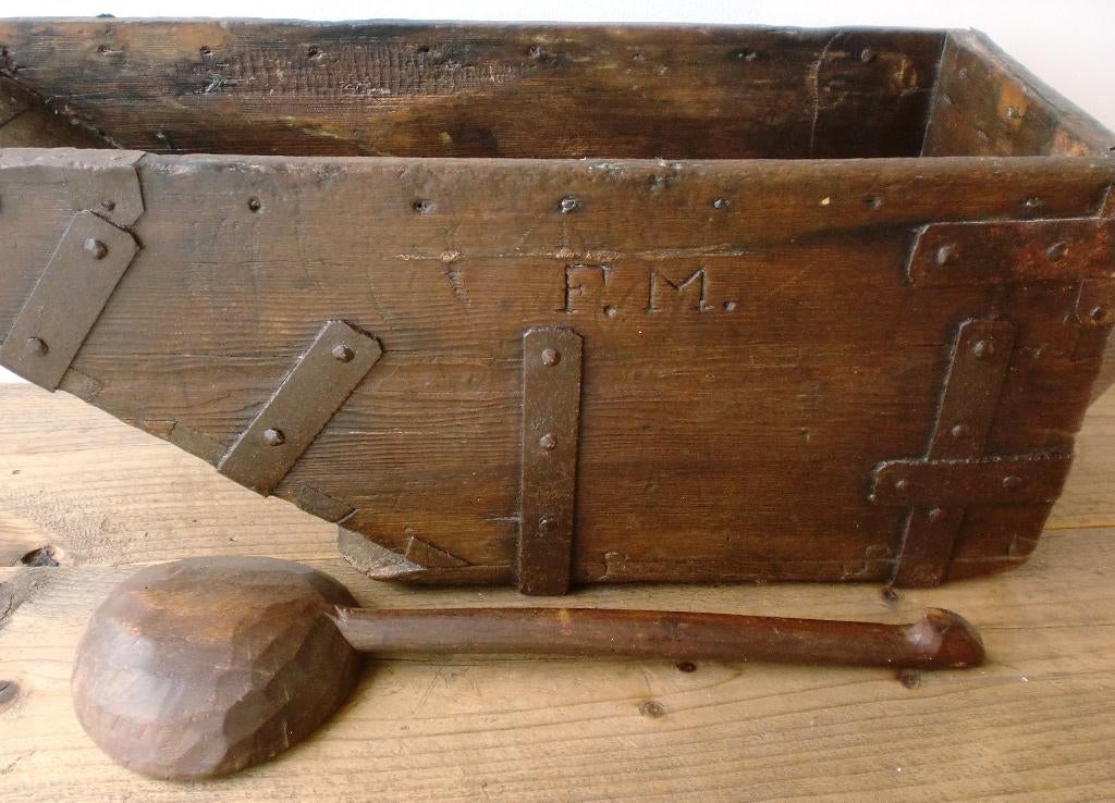 Antieke eikenhouten Graanschep / houten bak 58x22 cm, ~1800, Ophalen of Verzenden
