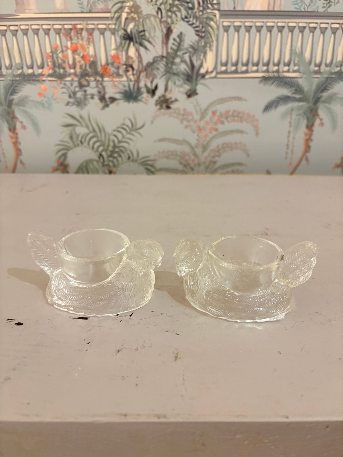 Set van 2 Vintage Glazen Kip Eierdopjes, Ophalen of Verzenden
