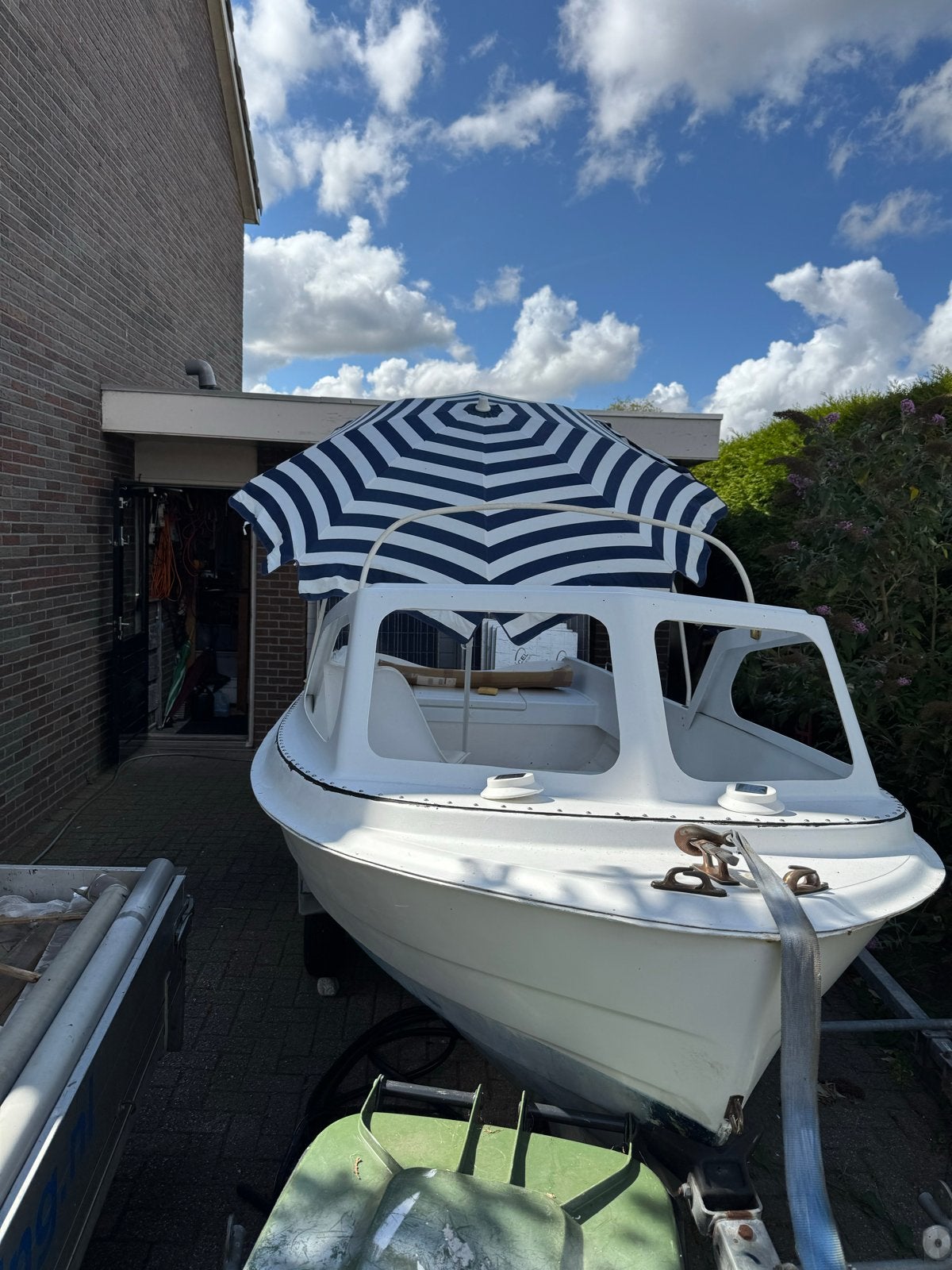 Retro Parasol Jaren '80/'90 Motief - Perfect voor Boot of Tu, Tuin en Terras, Parasols, Ophalen of Verzenden, Gebruikt, 1 tot 2 meter
