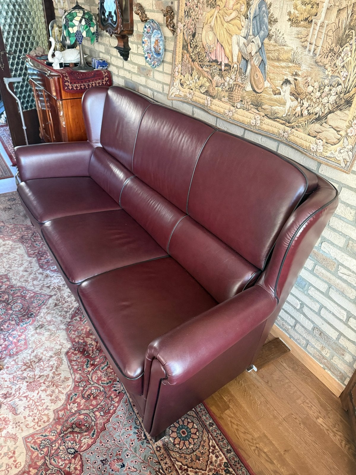 Leren 3-zitsbank en fauteuils van DN Design, Ophalen, 150 tot 200 cm, Driepersoons, Zo goed als nieuw