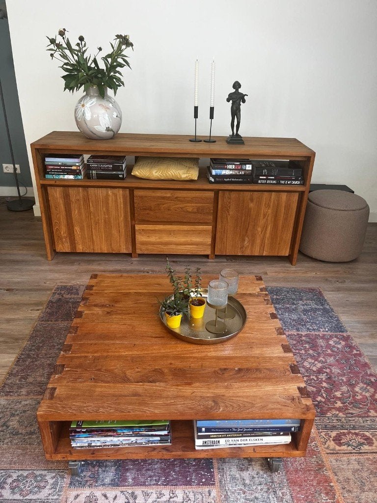 Dressoir en/of salontafel (wieltjes)  samen of apart te koop, Ophalen, Gebruikt, 25 tot 50 cm, 50 tot 100 cm