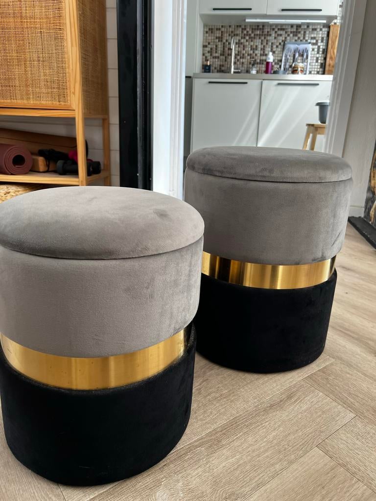 2x velvet poef met opbergruimte, Ophalen, Minder dan 50 cm, Rond, Stof