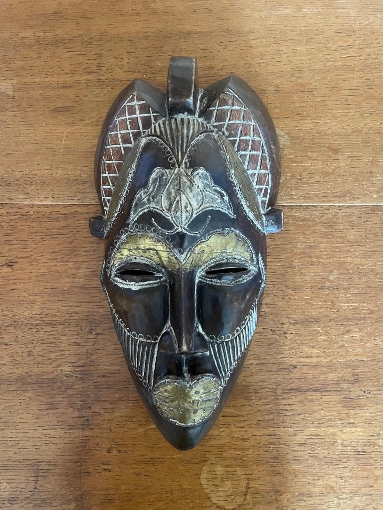 Afrikaans Tikar tribaal masker, Kameroen, koper, 974 gram, Antiek en Kunst, Bruin, Afrika, Masker, 48 cm