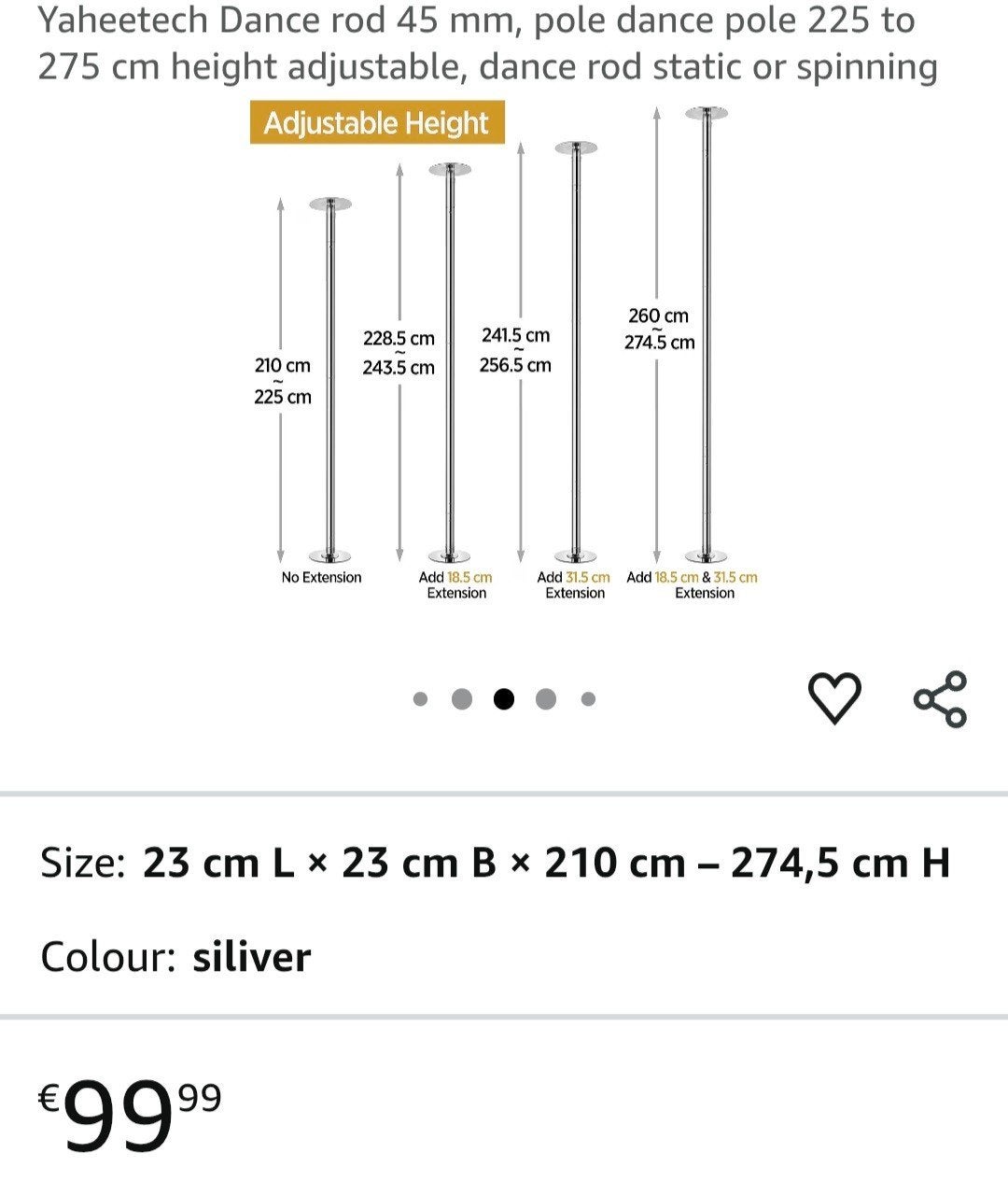 Yaheetech Danspaal 45 mm - Verstelbare Paaldanspaal, Ophalen of Verzenden, Nieuw, Overige typen