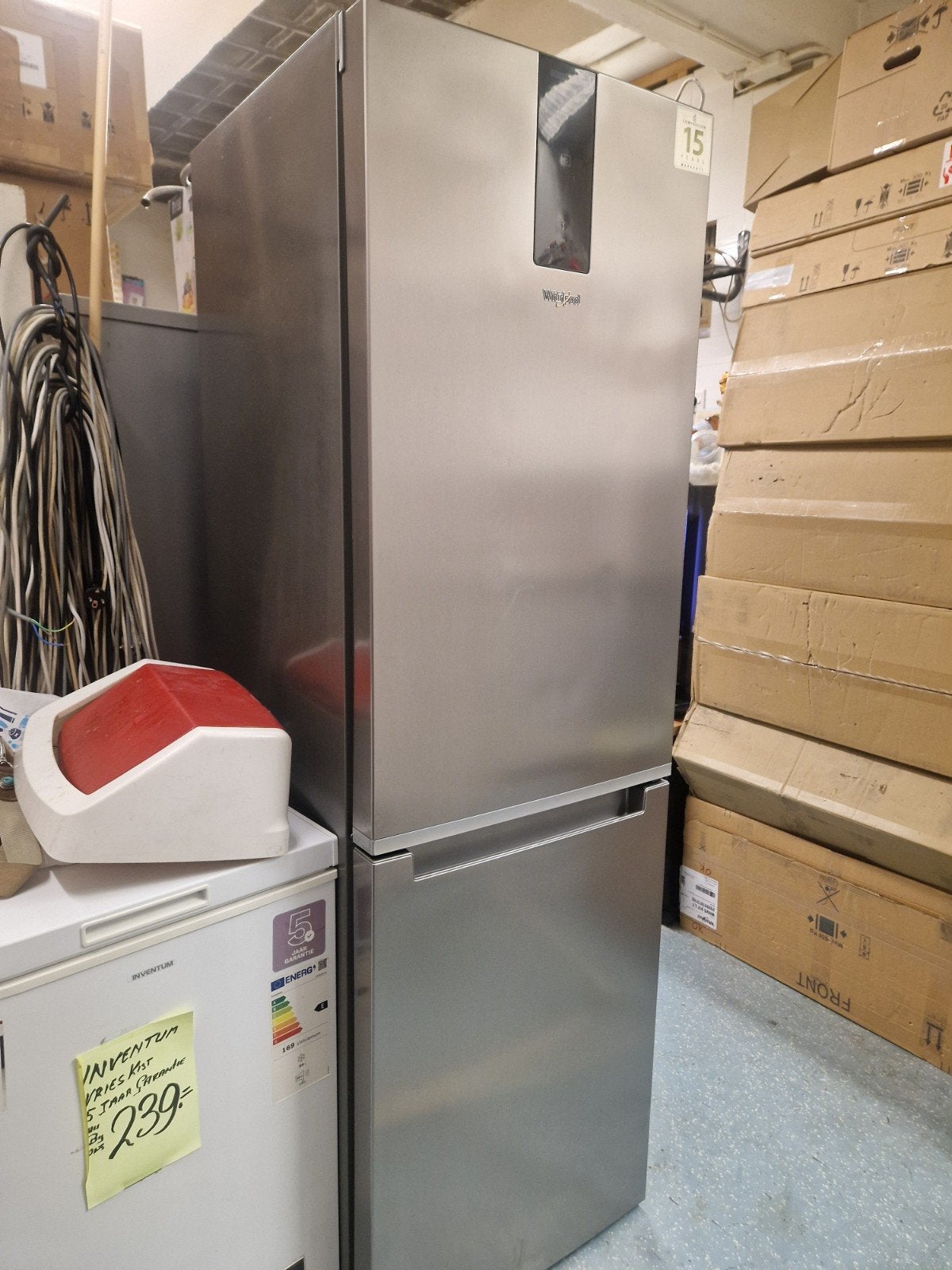 Gebruikte Whirlpool Koelkast RVS No Frost 3 Vriesladen, Witgoed en Apparatuur, Koelkasten en IJskasten, Ophalen, Gebruikt, Met aparte vriezer