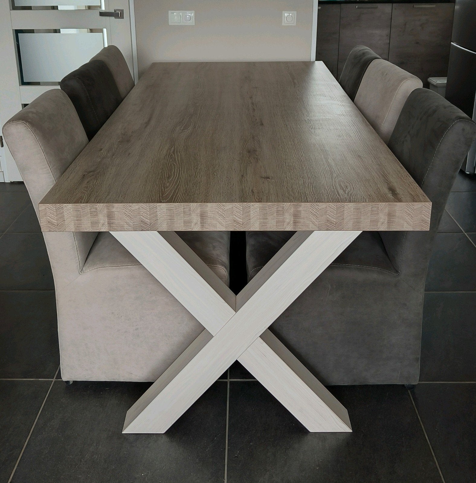 Eettafel met X-poten - yumali silvares, Ophalen, Gebruikt, Modern, Scandinavisch, 200 cm of meer