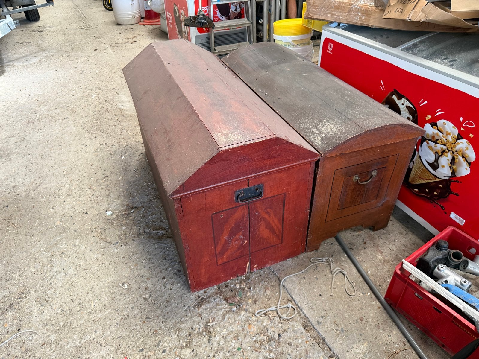 2 Grote Schatkisten / Kledingkisten - Vintage Hout, Ophalen, Gebruikt, Overige houtsoorten, 100 tot 150 cm