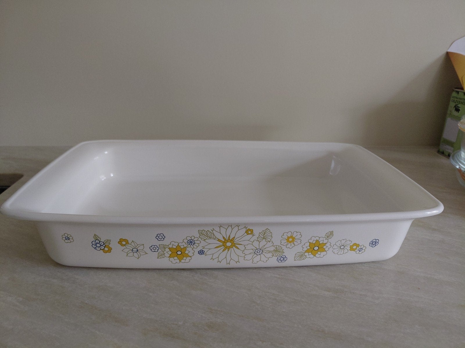 Pyroflam vintage / retro Ovenschaal met Bloemmotief - 34x21, Ophalen of Verzenden