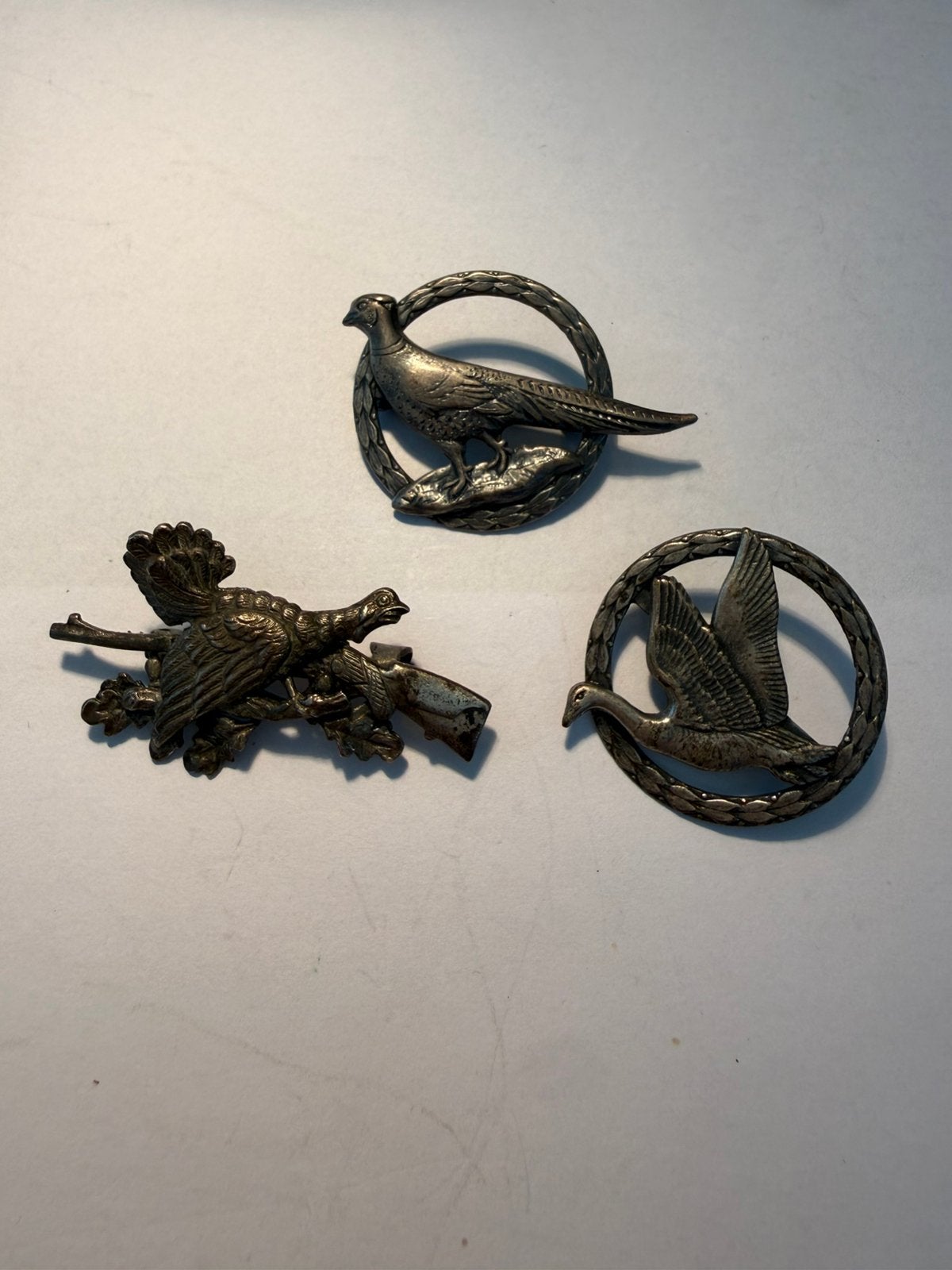 Set van 3 vintage jachtbroches - Fazant, Gans en Korhoen, Antiek en Kunst, Curiosa en Brocante, Ophalen