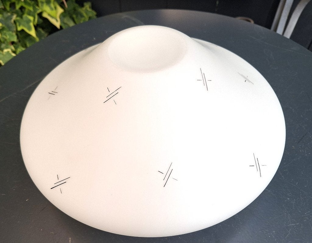 unieke vintage paddenstoel plafondlamp in ufo stijl -60'/er, Gebruikt, Glas, Wit, 30 cm