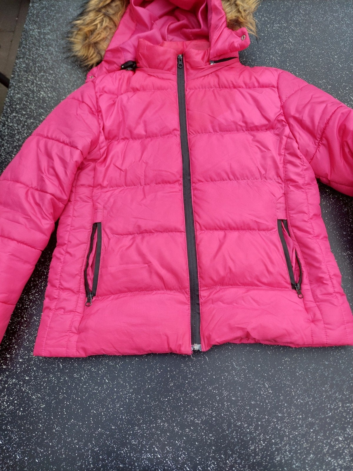 Roze jas met bont aan capuchon - Maat 38, Ophalen of Verzenden, Gedragen, Maat 38/40 (M), Roze