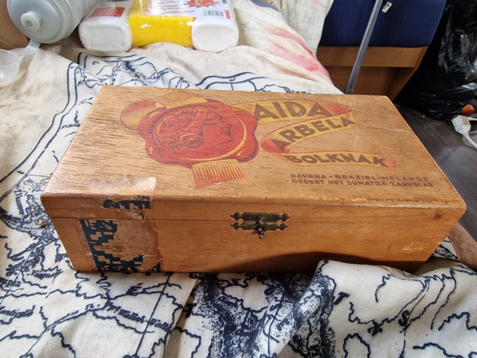 Vintage sigarenkistje Aida Arbela Bolknak met sigaren, Ophalen of Verzenden, Gebruikt, Tabaksdoos of Verpakking