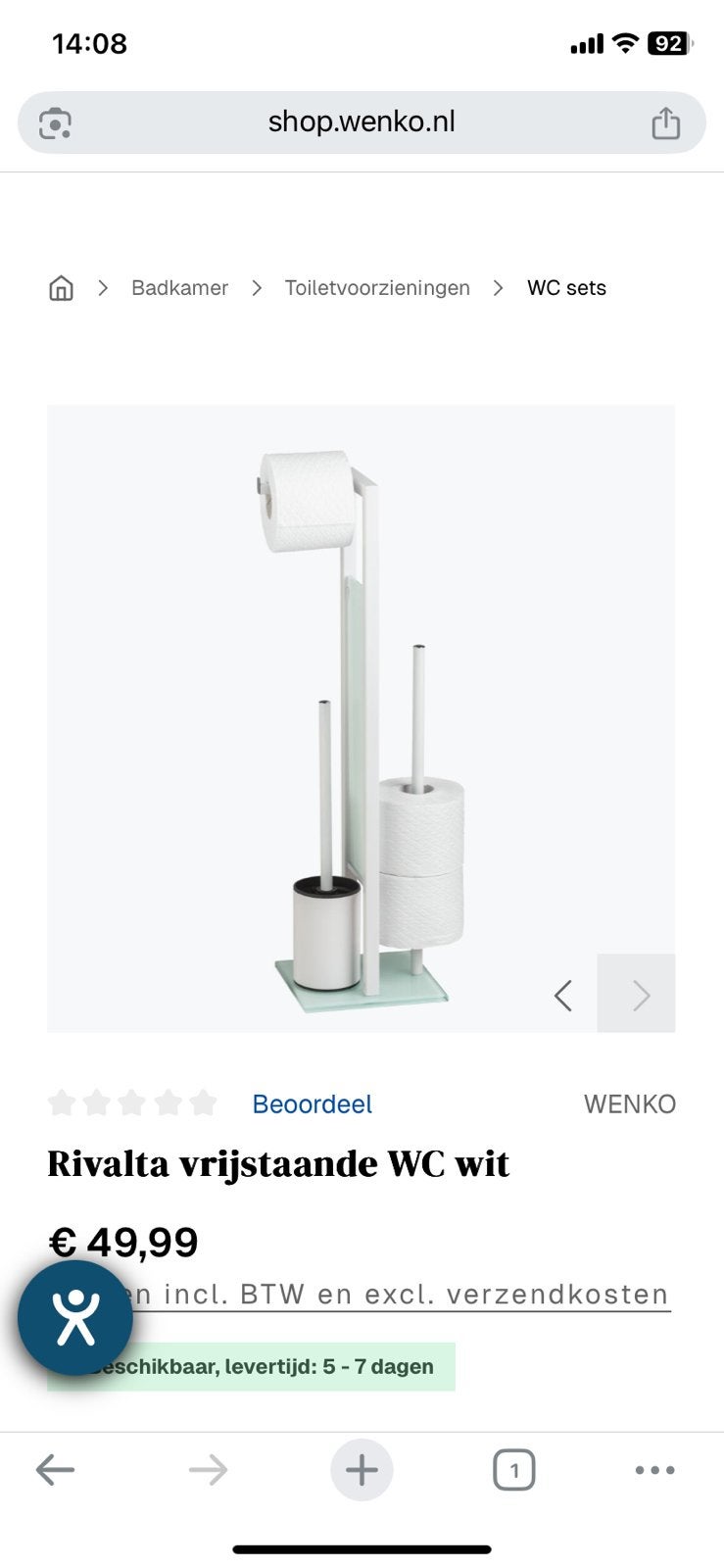 WENKOtoiletset Rivalta toiletpapierhoudeRtoiletborstelhouder, Huis en Inrichting, Ophalen, Nieuw, Wit, Toilet-accessoire