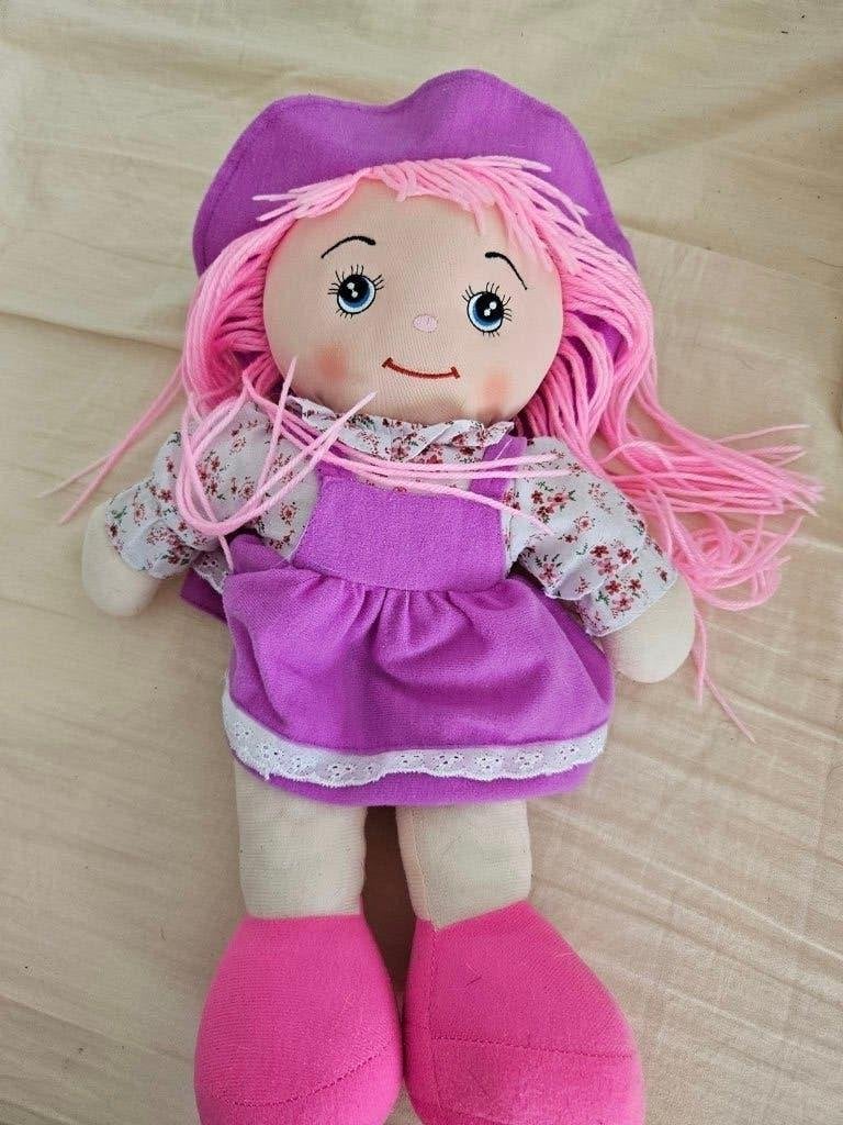 Leuke stoffen pop met roze haar en paarse jurk, Paars, Overige merken, Overige karakters, Overige typen