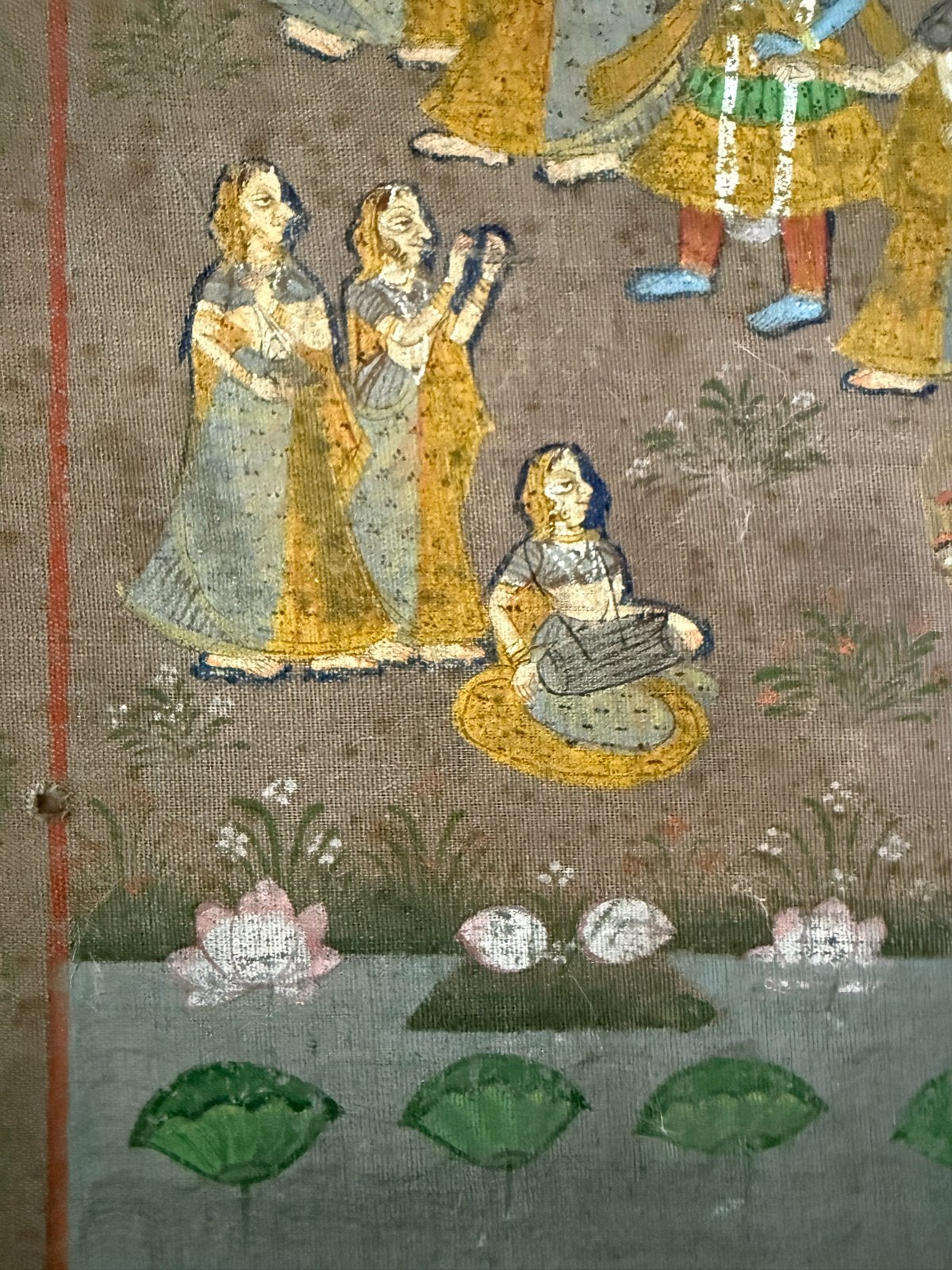 Antieke Pichwai Schilderij - Dansende Krishna en Gopi's, Ophalen, India, Meerkleurig, Geschilderd